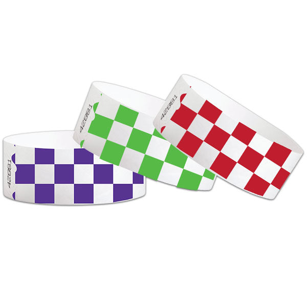 1" Tyvek® Paper Wristband Checker Pattern in Purple, Green and Red