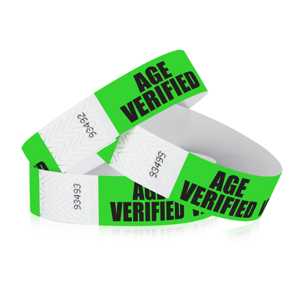 3/4" Tyvek Age Verified on Green Wristbands