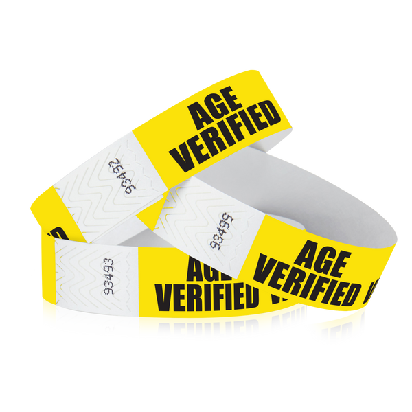 3/4" Tyvek Age Verified on Yellow Wristbands